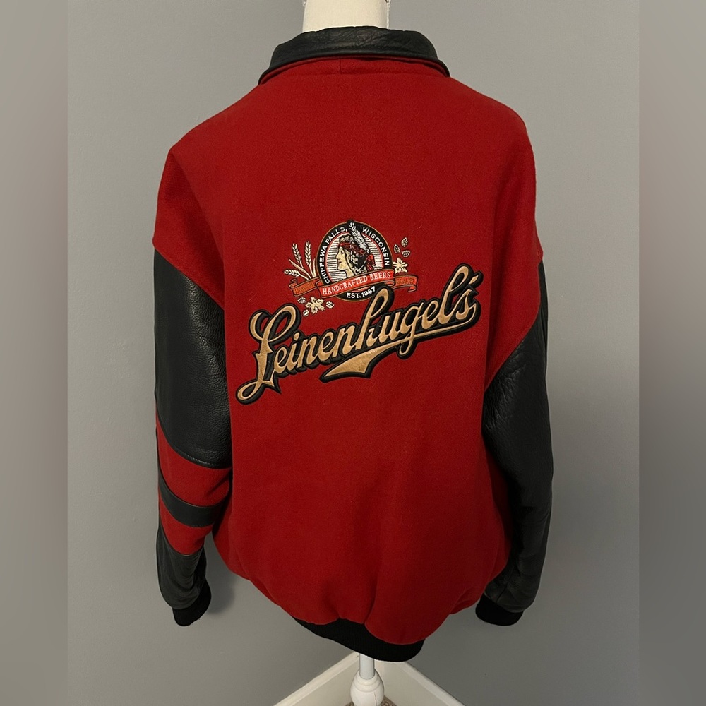 Leinenkugel's Wool & Leather Bomber Jacket All-Leinie Team 2008 Men's Warm Sz LG